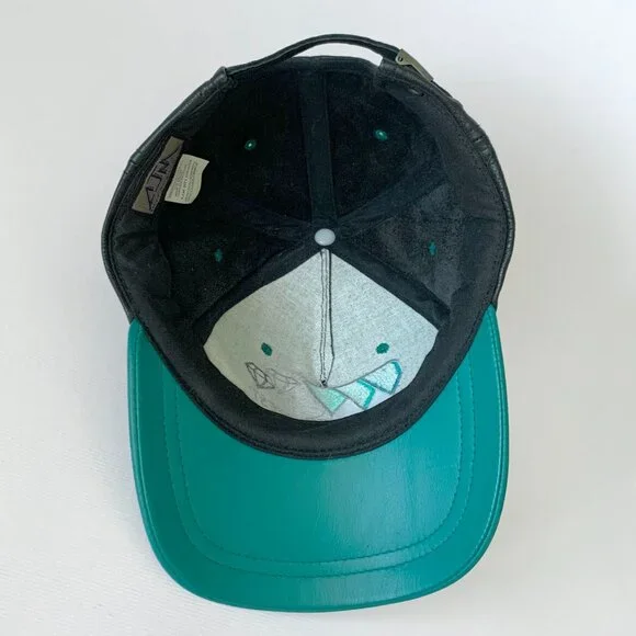 Vintage Leather Baseball Hat Cap Ventures West Diamond Black Green Streetwear - Picture 6 of 10